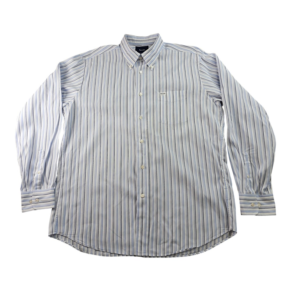 Façonnable Shirt Mens XL White Blue Striped Classic Fit Long Sleeve Button Down